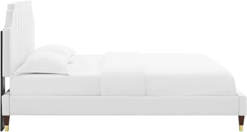 Vista 6 de Modway MOD-6913-WHI Sienna Performance - Cama plataforma de terciopelo tamaño matrimonial, color blanco