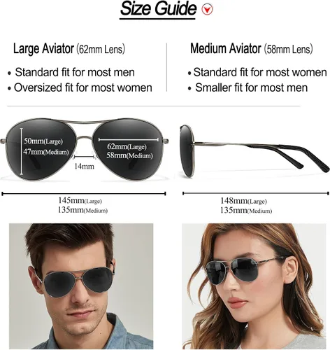 Vista 4 de BOTPOV Gafas de sol de aviador para hombres y mujeres, polarizadas, protección UV400, lente espejada, marco de metal con bisagras de resorte..