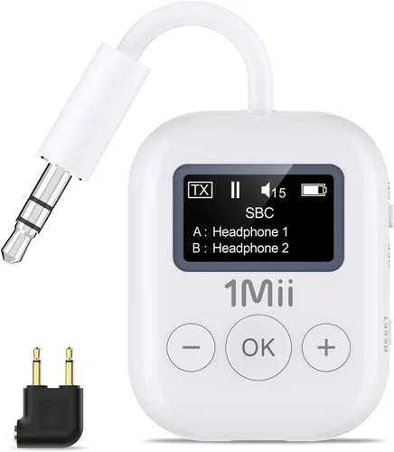 Vista 9 de 1Mii Transmisor Bluetooth 5.3 para Avión para Todos los Auriculares - Adaptador Bluetooth para TV - Conexión Dual - aptX Baja Latencia - Viaje