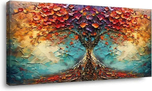 Vista 41 de LASMOND Arte de pared abstracto moderno de árbol para sala de estar, pintura en lienzo en blanco y negro, arte de pared grande de paisaje natural