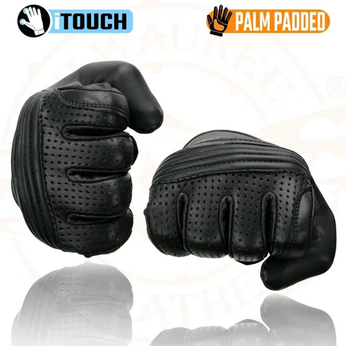 Vista 7 de Milwaukee Leather MG7516 - Guantes de piel para hombre negros "I - Compatible con pantalla táctil" con palma de gel para motocicleta con nudillos