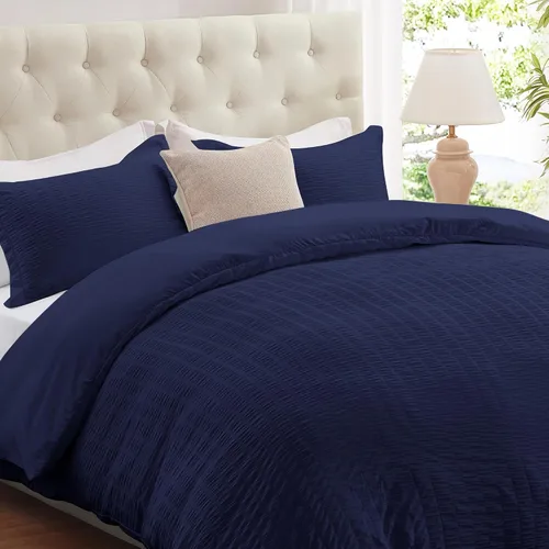 Vista 21 de Cozyide Beige Queen Duvet Cover Set, 3 Pieces Soft Seersucker Queen Size Duvet Cover with Zipper Closure and Corner Ties, 90"x90" Duvet Cover with 2