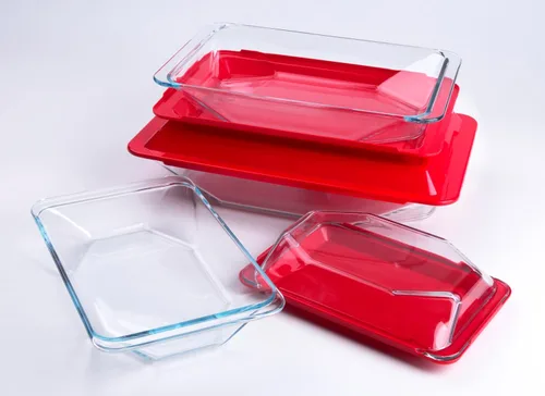 Vista 3 de Juego de 8 bandejas de vidrio templado para hornear con tapas sin bisfenol A. Apto para horno, microondas, refrigerador y lavavajillas, 0.8L, 1.5L