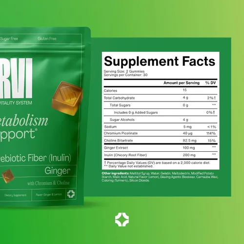 Vista 9 de URVI® Gomitas de apoyo al metabolismo 4 en 1 - Picolinato de cromo, colina, inulina y extracto de jengibre - Fibra prebiótica y minerales - Salud