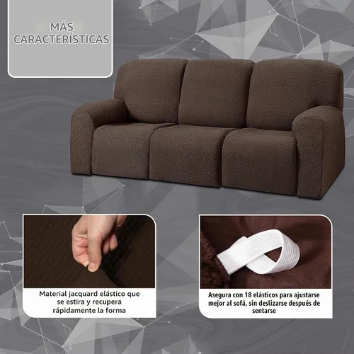 Vista 3 de ULTICOR Fundas jacquard para sofá reclinable de 8 piezas, fundas elásticas para sofá reclinable de 3 cojines, gruesas, suaves y lavables (estilo 3)
