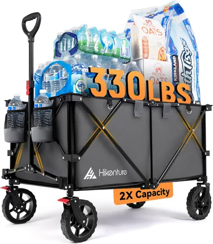 Vista 8 de Hikenture Carro plegable – Capacidad de 330 libras, carro plegable extra grande con ruedas todo terreno, carrito de playa utilitario para jardín al