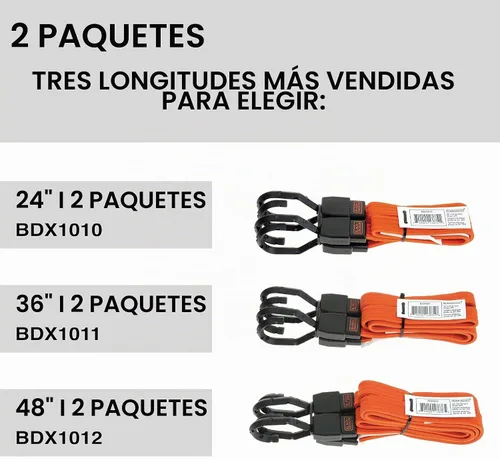 Vista 7 de BLACK+DECKER Correas elásticas planas de 48 pulgadas, paquete de 2