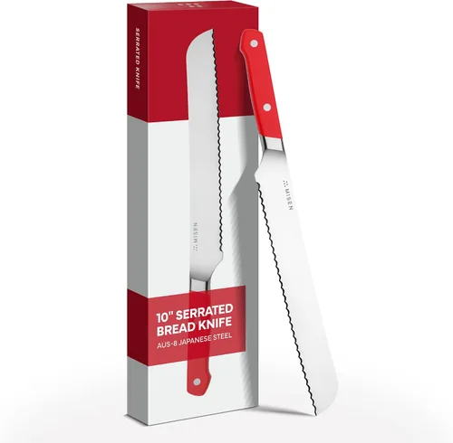 Vista 14 de Misen Cuchillo de Pan Dentado - Acero Japonés AUS8 de Alto Carbono - Perfecto para Alimentos Suaves, Pan, Pasteles y Frutas - Rebanador Versátil