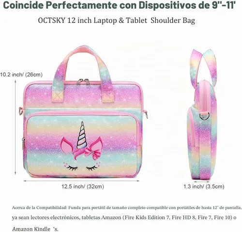 Vista 5 de Funda de transporte para tableta infantil Octsky - Bolsa protectora de 12.5 pulgadas con correa para el hombro, forro suave Butterfly Lake