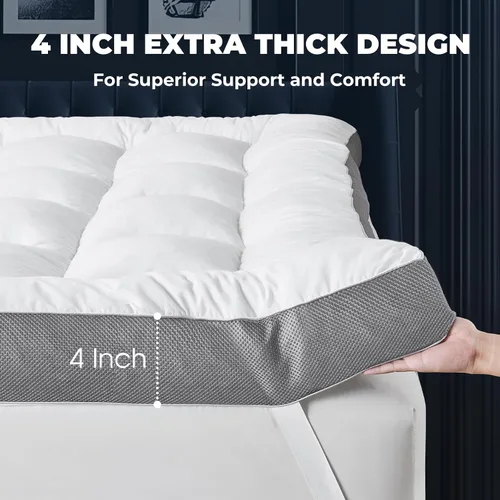 Vista 2 de HYPREST Cubrecolchón individual XL, almohada de algodón refrescante de 4 pulgadas con espuma viscoelástica triturada de 2000 GSM, suave y de apoyo