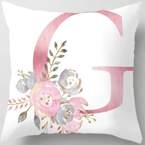 Vista 25 de Fundas de almohada rosa, lindas fundas de almohada decorativas con alfabeto, fundas de cojín cuadradas, protectores de almohada con letras
