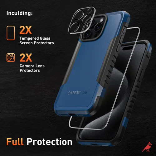 Vista 3 de Funda resistente para iPhone 15 Pro Max de 6.7 pulgadas con 2 protectores de pantalla + protectores de lente de cámara