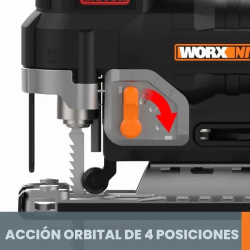 Vista 4 de WORX - Sierra de calar inalámbrica, 20 V, sin escobillas, WX542L Acción orbital de 4 posiciones, bisel de 0 a 45 grados y hasta 3500 SPM, batería