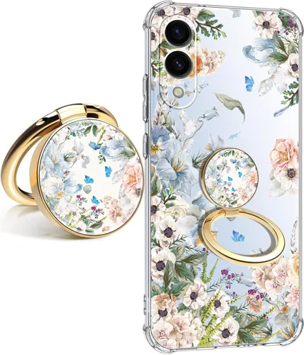 Vista 40 de Funda para Samsung Galaxy S23 FE con protector de pantalla, suave, a prueba de golpes, transparente, floral, funda protectora para mujer, diseño