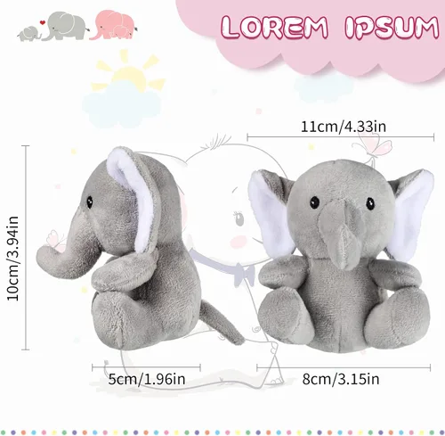 Vista 2 de Skylety 4 piezas de animales de peluche pequeños y lindos elefantes, animales del bosque suaves para baby shower, niños y niñas, revelación