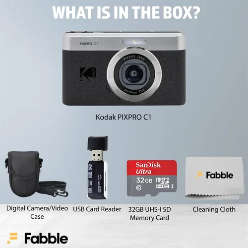 Vista 2 de Kodak PIXPRO C1 - Cámara digital compacta (negro) con tarjeta microSDHC de 32 GB, funda protectora para cámara, lector de tarjetas USB de alta