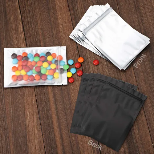 Vista 7 de 100 bolsas de Mylar resellables a prueba de olores, de 3 x 4 pulgadas, parte delantera mate, transparente, color negro mate, bolsa de almacenamiento
