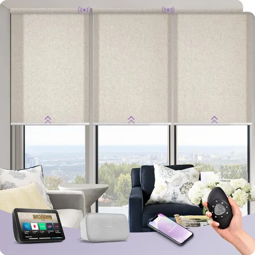 Vista 31 de Graywind Persianas enrollables inteligentes acopladas compatibles con Alexa Google, tamaño personalizado extra grande, persianas motorizadas