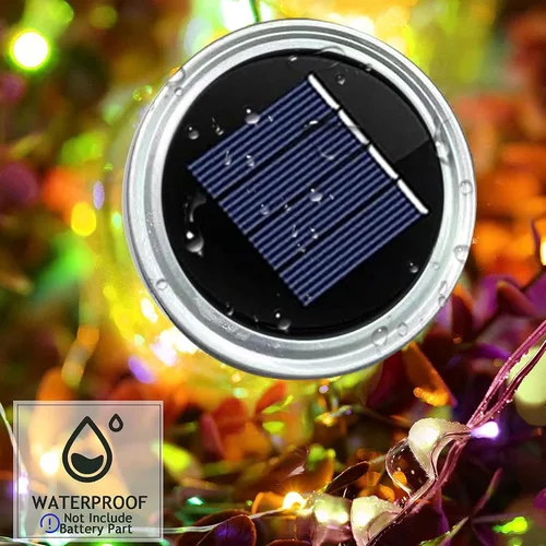 Vista 6 de Paquete de 2 tapas de luz solar para tarros de masón Luces solares impermeables con luces de hadas blancas cálidas, encendido/apagado automático