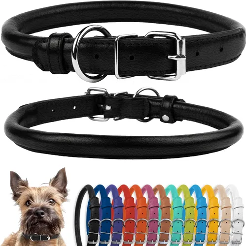 Vista 62 de CollarDirect - Collar de cuero enrollado para perro, collar redondo acolchado suave para cachorro, collar de cuero auténtico hecho a mano