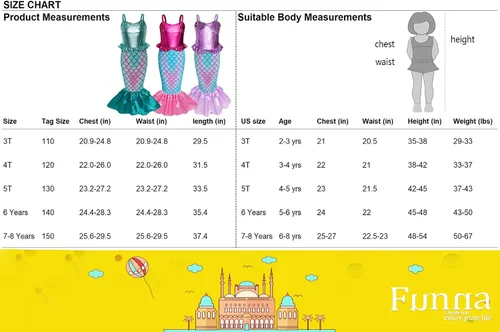 Vista 6 de Funna Disfraz de sirena para niñas vestido de princesa con accesorios