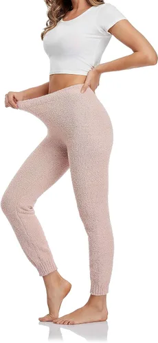 Vista 3 de Famulily Pantalones acogedores suaves y mullidos para mujer ropa de descanso de invierno pantalones casuales de cintura alta con puños