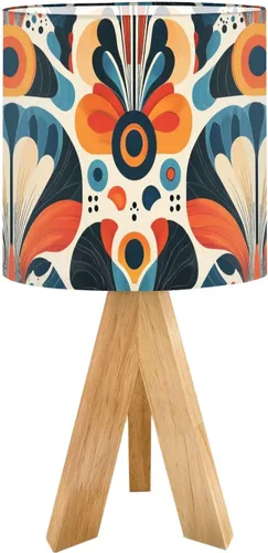 Vista 13 de Tripod Table Lamp Boho Vintage Flower Shape Stripe Circles Curved Lines Bedside Lamps Small Lamp Nightstand Lamp with Linen Lampshade Table Lamps