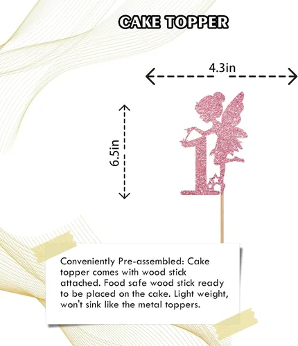 Vista 2 de Decoración para pastel de primer cumpleaños de hadas de oro rosa, decoración temática de hadas de jardín para primer aniversario/fiesta