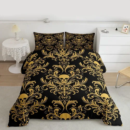 Vista 5 de Erosebridal Juego de ropa de cama damascada gótica para adultos, juego de edredón victoriano antiguo, edredón floral vintage gótico con diseño