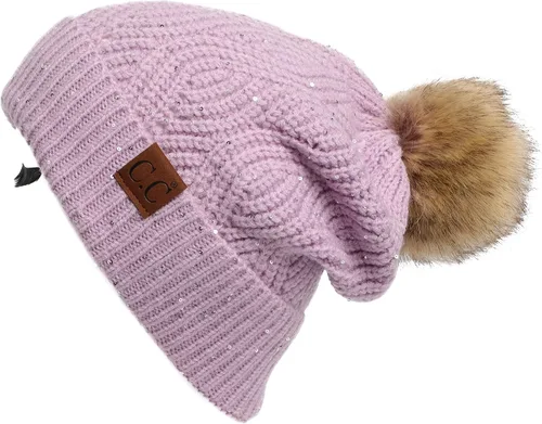 Vista 100 de Gorro unisex liso con pompón y ribete (HAT-43) de C.C Hatsandscarf Exclusives Marfil