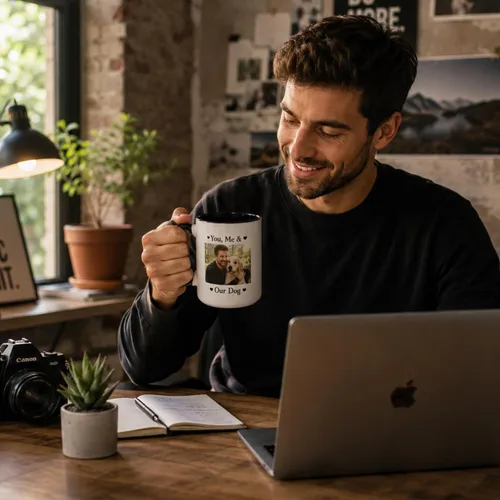 Vista 8 de Tazas de café de cerámica personalizadas de 15 oz con texto personalizado e imagen fotográfica, regalo novedoso, personalizado con diferentes Negro