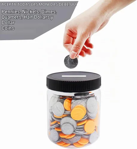 Vista 3 de Paquete de 4 cajas pequeñas de plástico transparente de 16 onzas con tapas ranuradas negras, alcancías transparentes para adultos, adolescentes