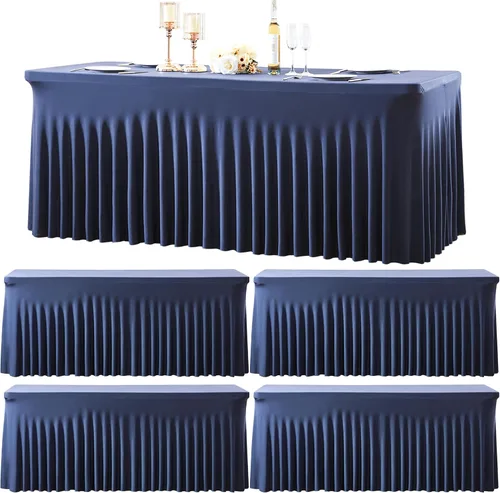 Vista 43 de Manteles de mesa de elastano azul bebé de 6 pies para mesas rectangulares, sin arrugas, rectangular, elástico, ajustable de 6 pies con falda