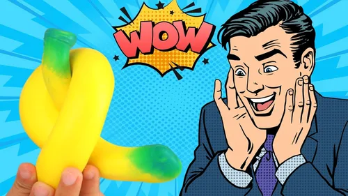 Vista 3 de JA-RU Juguete elástico de plátano (paquete de 4) – Juguete antiestrés de plátano esponjoso relleno de arena para niños, frutas esponjosas, juguete