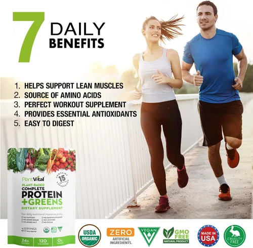 Vista 4 de Plantvital Proteína vegana orgánica sin sabor en polvo, 15 superalimentos, verduras y probióticos, proteína orgánica a base de plantas, todos