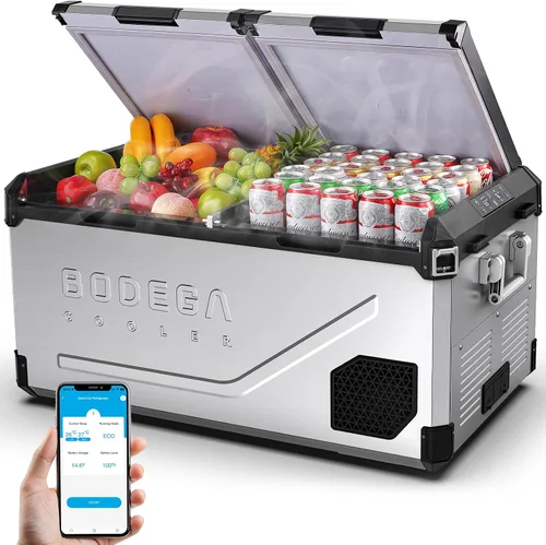 Vista 10 de BODEGA Refrigerador portátil de 12 V, refrigerador de acero inoxidable de 47 cuartos de galón con divisor extraíble para modos MAX/ECO de doble zona