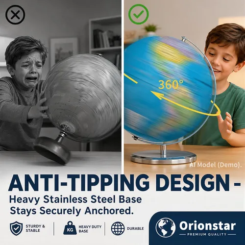 Vista 4 de Orionstar Globo mundial grande de 13 pulgadas con soporte, globo educativo para el aprendizaje de los niños, detalles coloridos del mapa del mundo