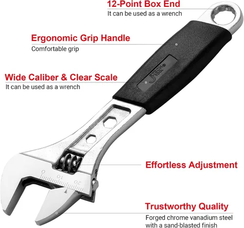 Vista 2 de Jetech Llave Ajustable de 6 Pulgadas con Mango Softgrip - Llave Inglesa Profesional con Apertura de Calibre Ancho