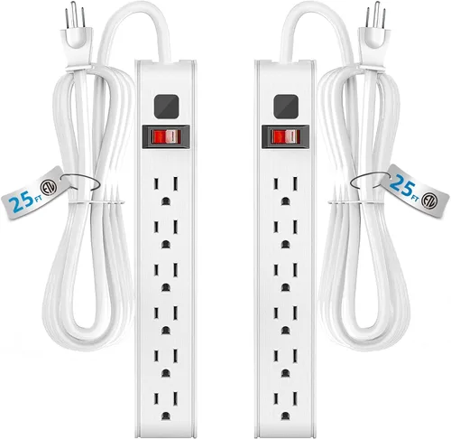 Vista 10 de Regleta protectora de sobretensiones, cable de extensión de 4 pies, protección contra sobretensiones de 600 julios, protección múltiple de 6 tomas