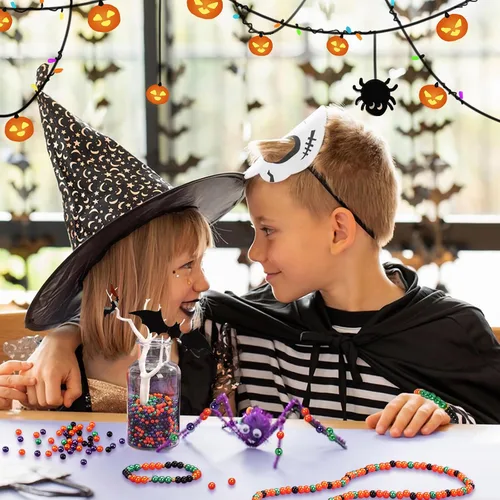 Vista 6 de UPINS 1200 piezas Cuentas de Halloween Redondas de 6 mm en Negro, Púrpura, Naranja y Verde para Hacer Joyería, Decoración de Fiesta de Halloween