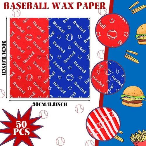 Vista 3 de Marsui Juego de 100 suministros de fiesta de baloncesto, golf, sóftbol, fútbol, béisbol, bandejas, alimentos, barcos con hojas de papel encerado