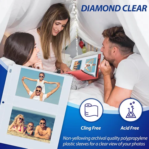 Vista 3 de Better Office Products Recambios pesados de 4 x 6 pulgadas para carpeta de 3 anillos transparentes de diamante, 100 fotos en total, cada hoja de 2