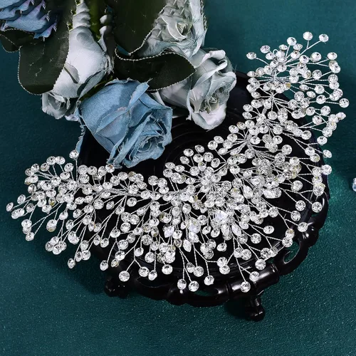 Vista 4 de ULAPAN HP376 - Diadema de boda con diamantes de imitación de plata para mujer, hecha a mano, accesorios para el cabello