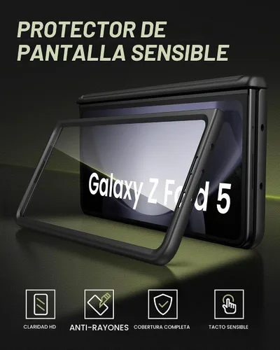 Vista 6 de Funda para Samsung Galaxy Z Fold 5 con tarjetero y cubierta para cámara deslizante, protector de pantalla integrado y protección de bisagra, funda