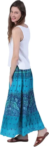 Vista 3 de CATALOG CLASSICS Falda campesina para mujer, faldas bohemias para mujer, falda larga escalonada, Azul Patchwork