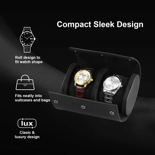 Vista 4 de Funda de viaje para reloj para hombres y mujeres, almacenamiento y organizador de 2 relojes con innovadoras almohadas extraíbles y separadores