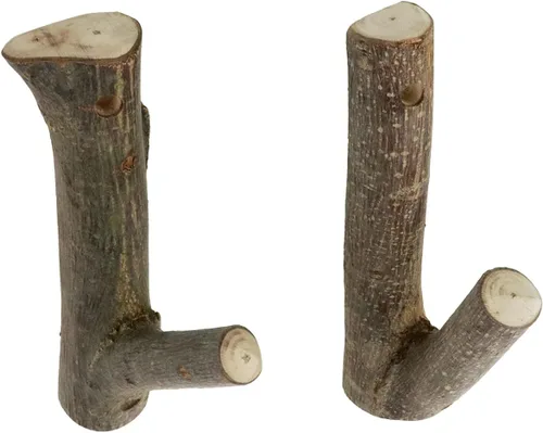 Vista 17 de 4 ganchos de pared de madera real con ramas de árbol de granja, rústico decorativo de madera con tronco de corteza de grosor de 0.8 in a 1.2 in