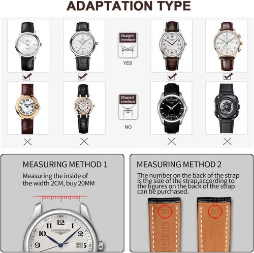 Vista 7 de Moran - Correa con estampado de cocodrilo y de cuero vacuno, para reloj de pulsera de 18mm a 24mm, para mujer y hombre