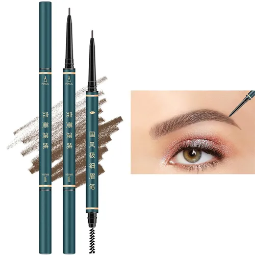 Vista 9 de Lápiz fino para cejas, 3 lápices de cejas marrones impermeables con brocha de bobina, de larga duración para cejas perfectas, profesional #3 Marrón