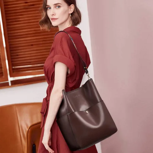 Vista 2 de Bostanten Bolsas de cuero para hombro, tipo balde, para mujer